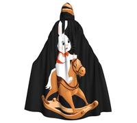 BROLEO Little white rabbit riding a wooden horse Prints Halloween Adult Hooded Cloak for Costume Parties and Theme Events