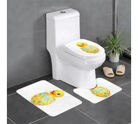 BROLEO Little yellow duck on the easter egg printing Anti slip floor mat three piece set bathroom carpet anti slip durable