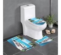 BROLEO Love Island on the S printing Anti slip floor mat three piece set bathroom carpet anti slip durable
