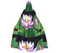 BROLEO Magic Lotus Floral Prints Halloween Adult Hooded Cape Cloak No Zipper, Comfortable For Costume Parties