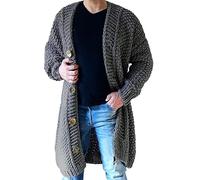BROLEO Men's Shawl Collar Long Cardigan Sweater,Open Front Chunky knitted cardigan jacket,Classic Long Sleeve cardigans Sweater Warm thick Jumper Autumn winter Coat outwear,3XL