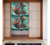 BROLEO Mermaid Girl And Sailing on Sea Pirate Ship Prints Curtain two Pieces Spliced 34x56in Fabric curtains, room dividers Fabric, Smooth & Not Easily Wrinkled