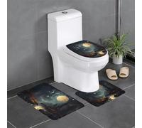 BROLEO Moon Stars and Planets printing Anti slip floor mat three piece set bathroom carpet anti slip durable