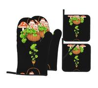 BROLEO Mushroom elves in the hanging basket Prints Oven Mitts and Pot Holders Set of 4 Kitchen baking Thick and durable, anti-scalding and heat-insulating