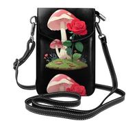 BROLEO Mushroom Roses That Grow Together Printing Small Leather Women'S Crossbody Flip Phone Bag, Waterproof And Durable