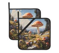 BROLEO Mushrooms on The Hillside Printing Square Insulated Pot Holder Set of 2 8x8 in Thick and Durable, Anti-scalding and Heat-Insulating