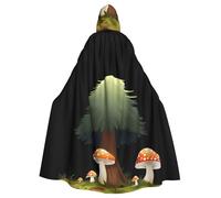 BROLEO Mushrooms Under The Pine Tree Prints Halloween Adult Hooded Cape Cloak No Zipper, Comfortable For Costume Parties