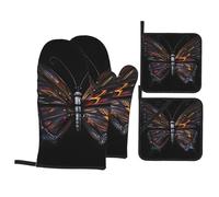 BROLEO Mystery Butterfly Printed Kitchen Baking 4-Piece Set - Insulated Oven Mitt and Pot Holders Anti-scalding and Heat Insulation