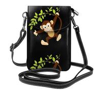 BROLEO Naughty monkey jumping between trees printing Ladies' mobile phone with leather foreskin, crossbody flip cover, small adjustable shoulder strap