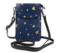 BROLEO Navy Blue Sky and Stars printing Ladies' mobile phone with leather foreskin, crossbody flip cover, small adjustable shoulder strap