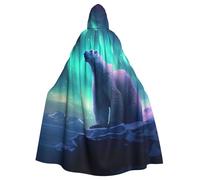 BROLEO Northern Lights Polar Bear Prints Halloween Adult Hooded Cloak for Costume Parties and Theme Events