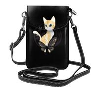 BROLEO Orange Cat On A Big Butterfly Printing Small Leather Women'S Crossbody Flip Phone Bag, Waterproof And Durable