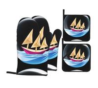 BROLEO Origami boat in the crystal ball Prints Oven Mitts and Pot Holders Set of 4 Kitchen baking Thick and durable, anti-scalding and heat-insulating