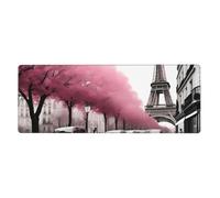 BROLEO Paris Street Eiffel Tower Pink Floral Printing Extra Large Mouse Pad, Computer Office Anti Slip Gaming Keyboard Thickened Version 12x31.5in