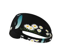 BROLEO Penguin Among Daisies Printing Sports Headband for Women Sweat Proof Bandeau Summer Elastic Band