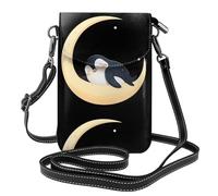 BROLEO Penguins On The Crescent Moon Printing Small Leather Women'S Crossbody Flip Phone Bag, Waterproof And Durable