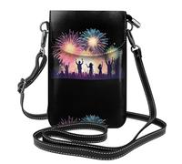 BROLEO People reveling under the fireworks printing Ladies' mobile phone with leather foreskin, crossbody flip cover, small adjustable shoulder strap