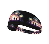 BROLEO People reveling Under The Fireworks Printing Sports Headband for Women Sweat Proof Bandeau Summer Elastic Band
