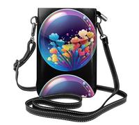 BROLEO Petals Of Colorful Bubble World Printing Small Leather Women'S Crossbody Flip Phone Bag, Waterproof And Durable