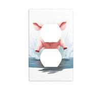 BROLEO Pig Jumping into The Puddle Printing Double Socket Wall Panel Electrical Socket Cover Plate is Shatter Resistant and Durable 4.5x2.76in