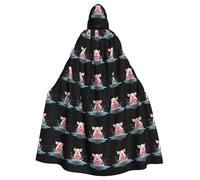 BROLEO Pig Jumping Into The Puddle Printing Halloween Adult Hooded Cape Men'S And Women'S Clothing Mantle Role-Playing