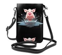 BROLEO Pig jumping into the puddle printing Ladies' mobile phone with leather foreskin, crossbody flip cover, small adjustable shoulder strap
