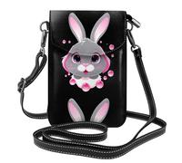 BROLEO Pink Bunny Head Blowing Bubbles Printing Small Leather Women'S Crossbody Flip Phone Bag, Waterproof And Durable