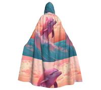 BROLEO Pink Dolphin Printing Halloween Adult Hooded Cape Men'S And Women'S Clothing Mantle Role-Playing