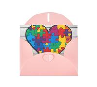 BROLEO Pink Greeting Card Autism Awareness Puzzle Pieces Heart Picture for Christmas, Children's Birthday, Valentine's Day, and Party Invitation
