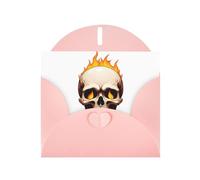 BROLEO Pink Greeting Card Burning skull Prints Perfect for Valentine's Day, Wedding Anniversary & Party Invitations