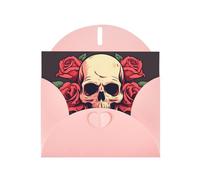 BROLEO Pink Greeting Card Day Of The Dead Sugar Roses Skull Prints Perfect for Valentine's Day, Wedding Anniversary & Party Invitations