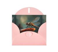 BROLEO Pink Greeting Card Dragonfly on a mushroom Prints Perfect for Valentine's Day, Wedding Anniversary & Party Invitations