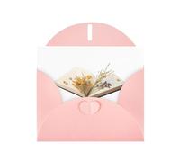 BROLEO Pink Greeting Card Dried flowers in the book Prints Perfect for Valentine's Day, Wedding Anniversary & Party Invitations