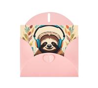 BROLEO Pink Greeting Card funny Cute Animal Sloth Music Picture for Christmas, Children's Birthday, Valentine's Day, and Party Invitation