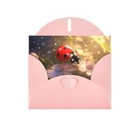 BROLEO Pink Greeting Card Lovely Ladybug Prints Perfect for Valentine's Day, Wedding Anniversary & Party Invitations