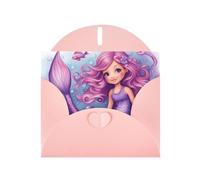 BROLEO Pink Greeting Card Mermaid Pink Purple Prints Perfect for Valentine's Day, Wedding Anniversary & Party Invitations