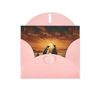 BROLEO Pink Greeting Card Penguin looking at the sky Prints Perfect for Valentine's Day, Wedding Anniversary & Party Invitations