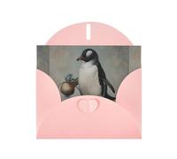 BROLEO Pink Greeting Card Penguin pulling carrots Prints Perfect for Valentine's Day, Wedding Anniversary & Party Invitations
