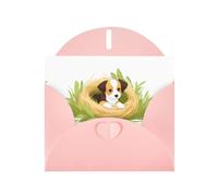 BROLEO Pink Greeting Card Puppy in the grass nest Prints Perfect for Valentine's Day, Wedding Anniversary & Party Invitations