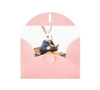 BROLEO Pink Greeting Card Rabbit reading a book Prints Perfect for Valentine's Day, Wedding Anniversary & Party Invitations