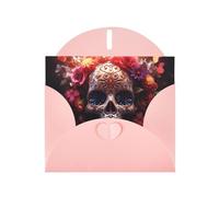 BROLEO Pink Greeting Card Sugar Horror Skull and Flowers Prints Perfect for Valentine's Day, Wedding Anniversary & Party Invitations