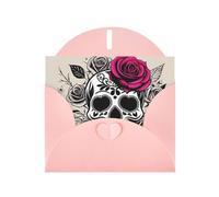 BROLEO Pink Greeting Card Sugar Horror Skull Flowers Rose Picture for Christmas, Children's Birthday, Valentine's Day, and Party Invitation