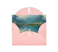 BROLEO Pink Greeting Card Swan in the light of the lake Prints Perfect for Valentine's Day, Wedding Anniversary & Party Invitations