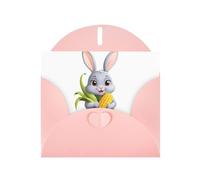 BROLEO Pink Greeting Card The grey rabbit with a full harvest Prints Perfect for Valentine's Day, Wedding Anniversary & Party Invitations