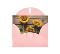 BROLEO Pink Greeting Card Three Sunflowers on Wooden Picture for Christmas, Children's Birthday, Valentine's Day, and Party Invitation