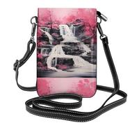 BROLEO Pink Waterfall Printing Small Leather Women'S Crossbody Flip Phone Bag, Waterproof And Durable