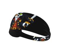 BROLEO Pirate One-Eyed Ghost Printing Sports Headband for Women Sweat Proof Bandeau Summer Elastic Band
