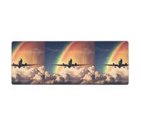 BROLEO Plane Under The Rainbow Printing Extra Large Mouse pad, Computer Office Anti Slip Gaming Keyboard Thickened Version 12x31.5in
