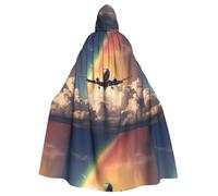 BROLEO Plane Under The Rainbow Printing Halloween Adult Hooded Cape Men'S And Women'S Clothing Mantle Role-Playing