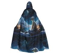 BROLEO Polar Bear Looking At The Stars Printing Halloween Adult Hooded Cape Men'S And Women'S Clothing Mantle Role-Playing